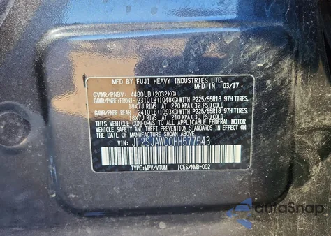 2017 Subaru Forester 2.5I Touring z USA, uszkodzony, nr VIN JF2SJAWC0HH577543